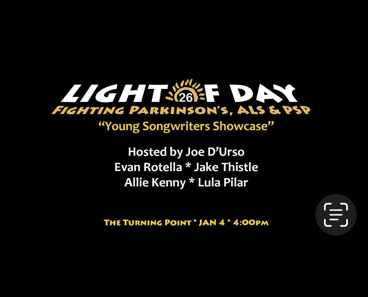 01/04/2026 Sunday LIGHT OF DAY Rockland Fundraiser with the Young Songwriters Showcase Hosted by Joe D'Urso 4pm